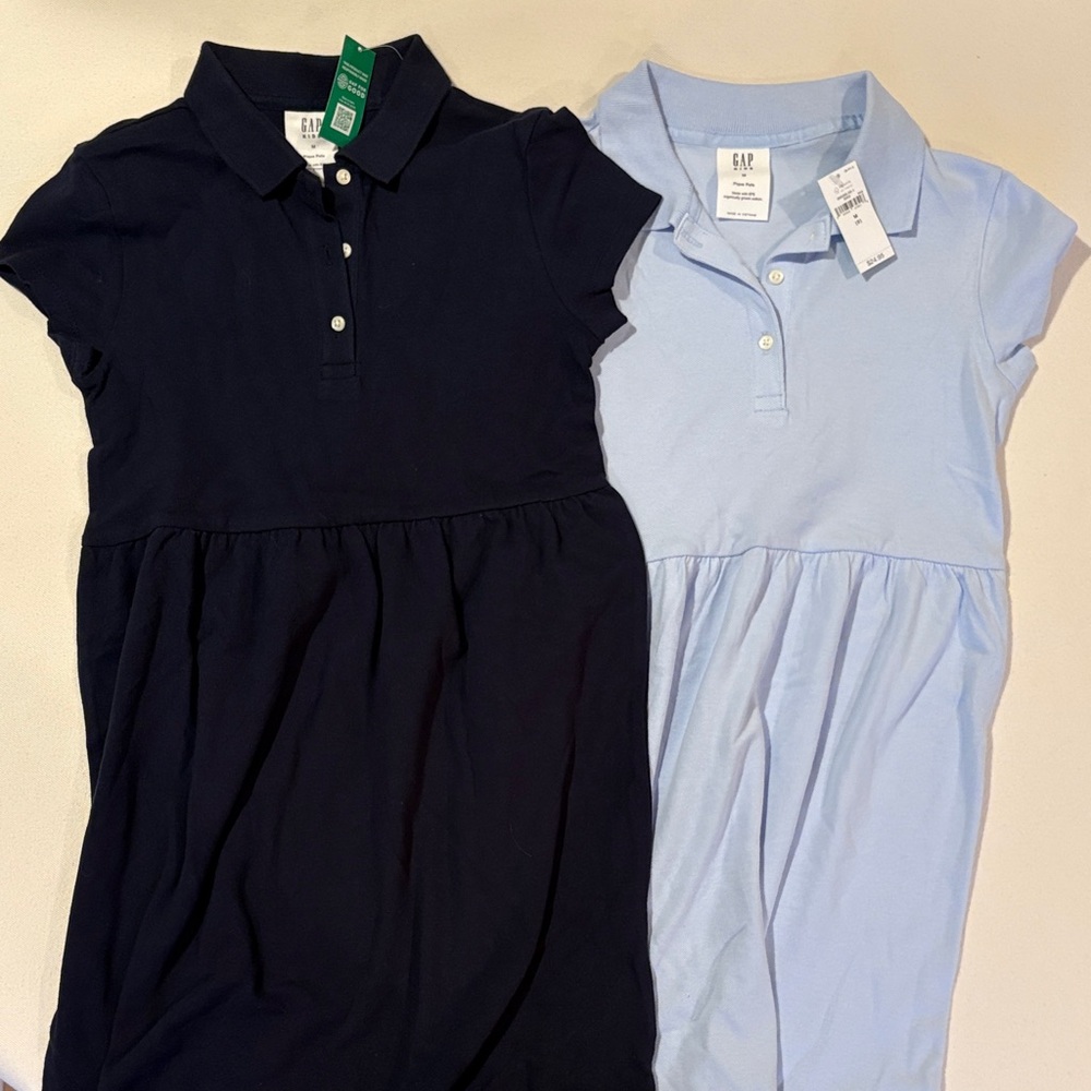 NWT GAP Kids Uniform Polo Dresses in Navy and Light Blue
